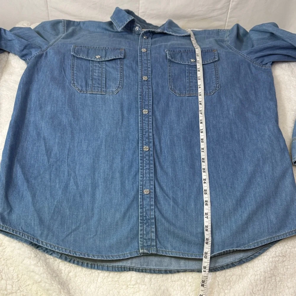 Zadig & Voltaire Denim Button Up Shirt C’est Alright Graphic Back Light Wash - Picture 10 of 10